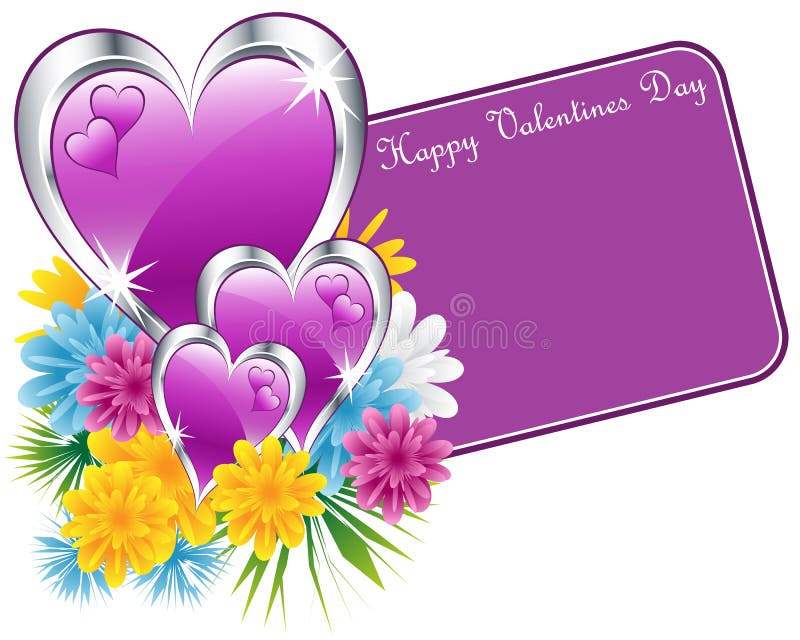 Valentine Purple Hearts and Flowers Stock Vector Illustration of