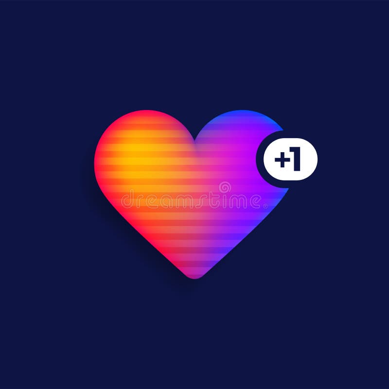 Valentine rainbow heart Like counter, comment follower and notification symbol, UI vector illustration isolated on dark background.