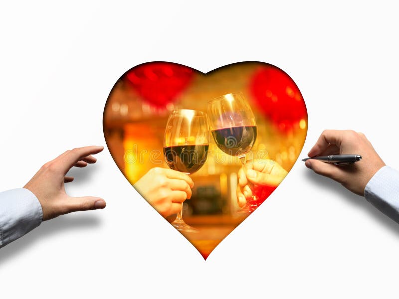 Valentine& x27; s Dagconcept met wijn en glazen royalty-vrije stock fotografie Valentine& x27; s Dagconcept met wijn en glazen royalty-vrije stock fotografie