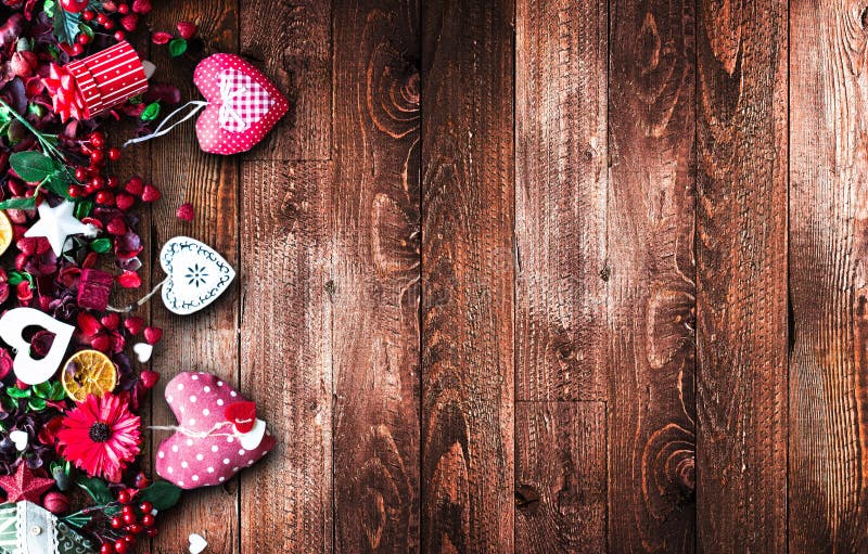 Valentine`s Day Background with love themed elements like cotton and paper hearts