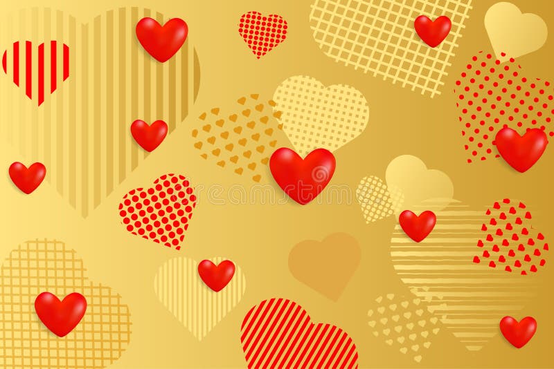 Valentine`s Day background. Red and gold paper hearts