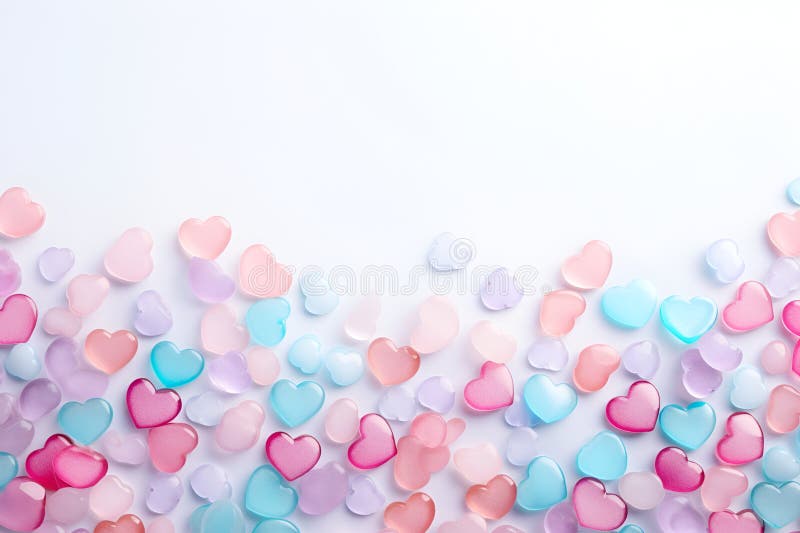 Valentine s Day background, with voluminous transparent hearts, with copy space, in soft white color. With Generative AI technology. AI generated