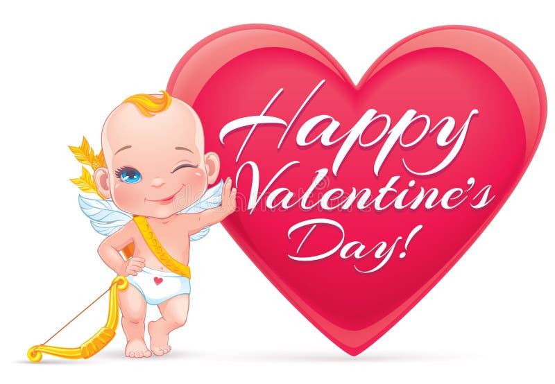 Valentine&x27;s day card with little baby Cupid