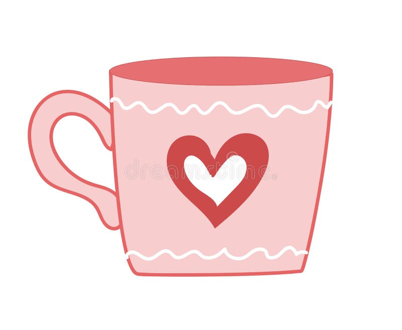 Hot Coffee Cup With Hearts . Valentines Day Coffee Cup . Color