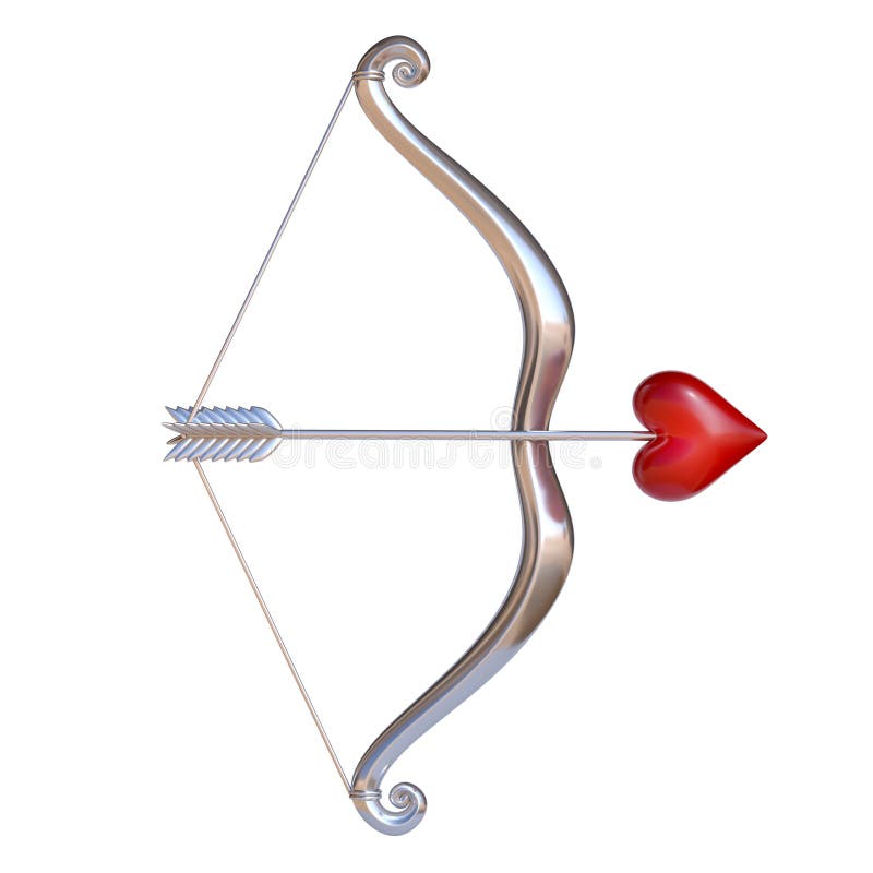 Valentine`s day 3d icon, cupid bow and arrow with the heart