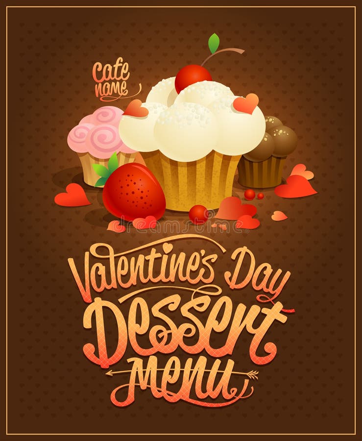 Valentine`s day dessert menu cover with pastries stock illustration