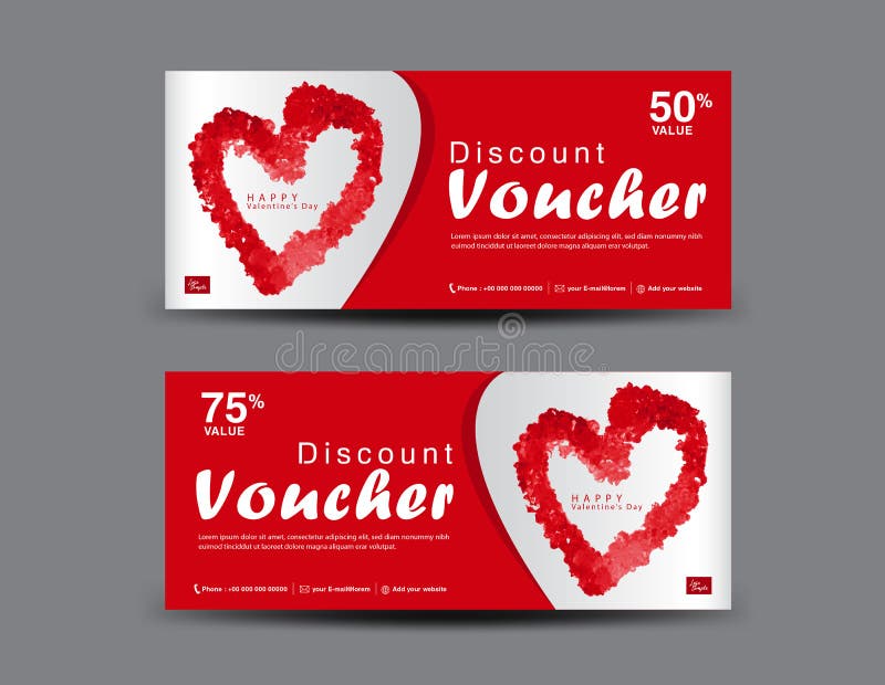 Valentine`s Day Discount Voucher, Gift Voucher template layout, business flyer design, certificate, coupon stock illustration Valentine`s Day Discount Voucher, Gift Voucher template layout, business flyer design, certificate, coupon stock illustration