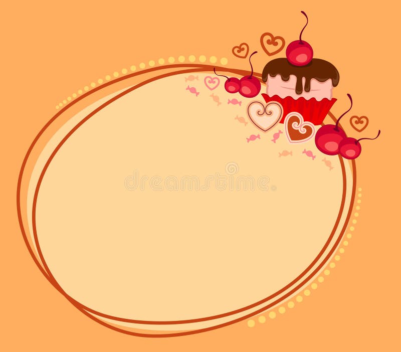 Valentine`s day frame with sweet cupcake