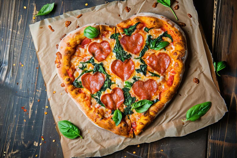 Valentine S Day Heart Shaped Pizza. Romantic Meal Stock Image - Image ...