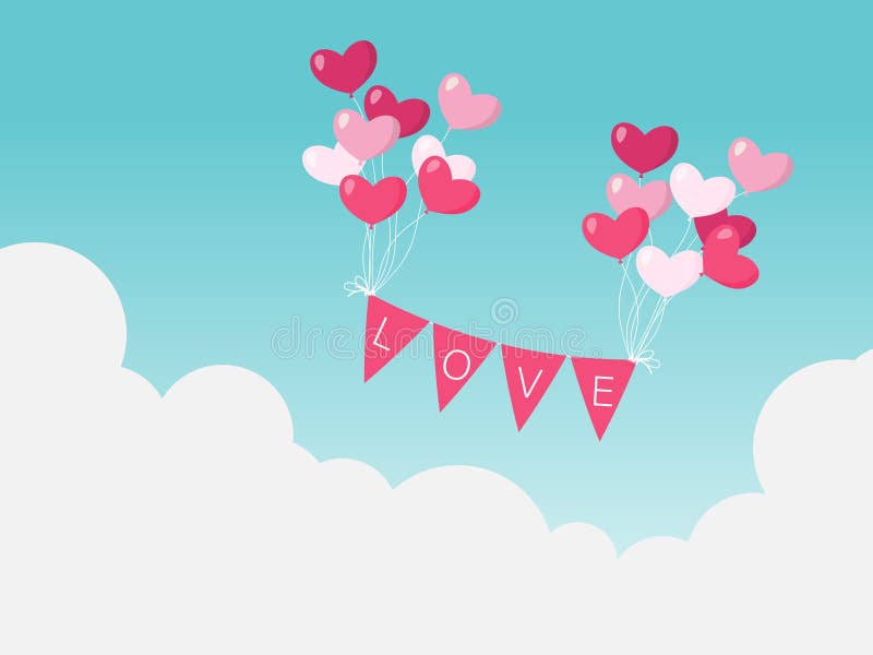 Valentine's Day Hintergrundflimmer mit Love-Text auf der Flagge, die auf blauem Himmel und weißem Wolkenhintergrund schwebt vektor abbildung Valentine's Day Hintergrundflimmer mit Love-Text auf der Flagge, die auf blauem Himmel und weißem Wolkenhintergrund schwebt vektor abbildung
