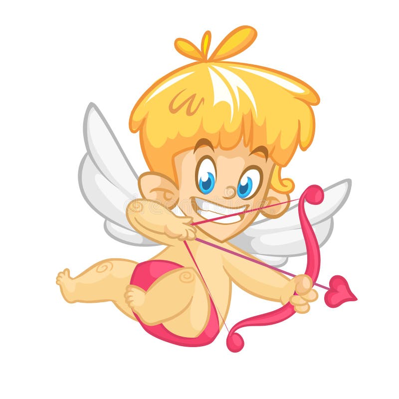 Valentine`s Day illustration of funny cartoon cupid. 