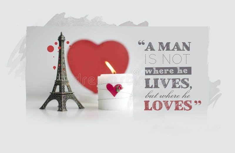 Valentine S Day Quotes with Candle, Hearth and Eiffel Tower Souv Stock