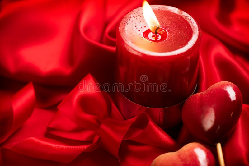 Valentine S Day. Red Candle On Red Silk Stock Image Image of proposal