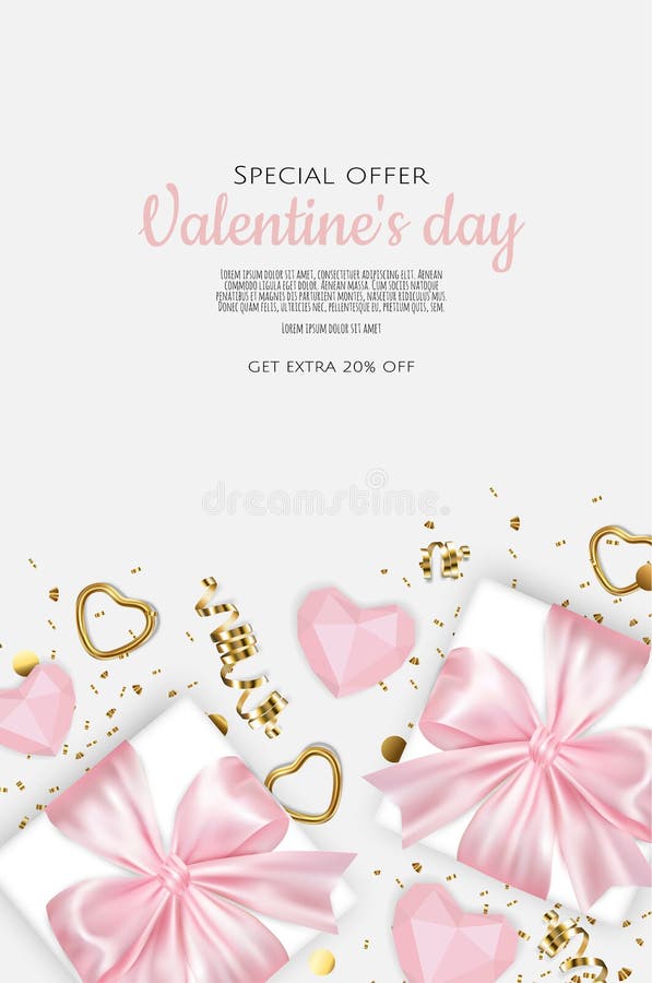 Valentine s day sale background with 3d heart and gifts. Vector background for poster, banners, flyers, card.