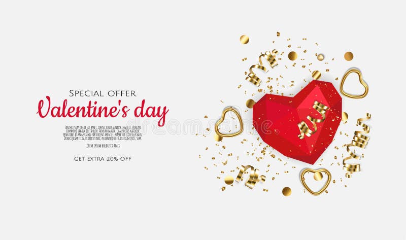 Valentine s day sale background with 3d heart. Vector background for poster, banners, flyers, card.