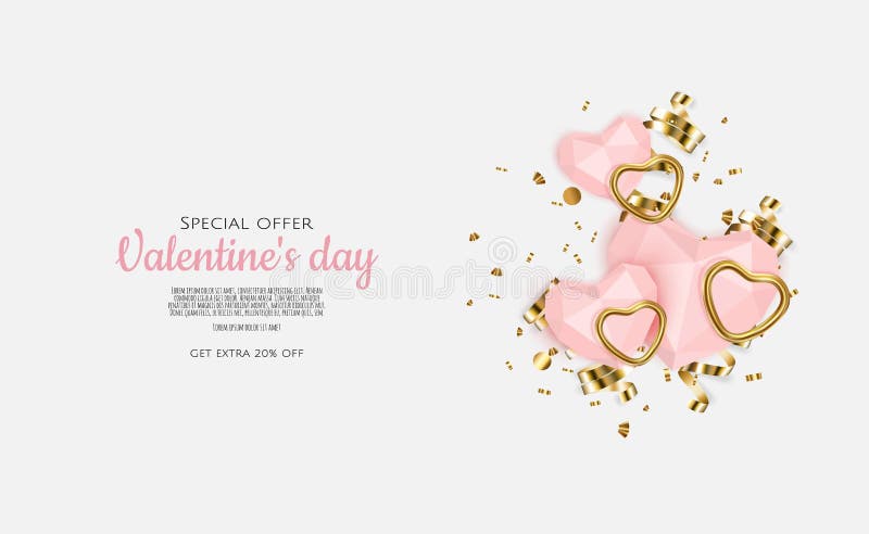 Valentine s day sale background with 3d heart. Vector background for poster, banners, flyers, card.