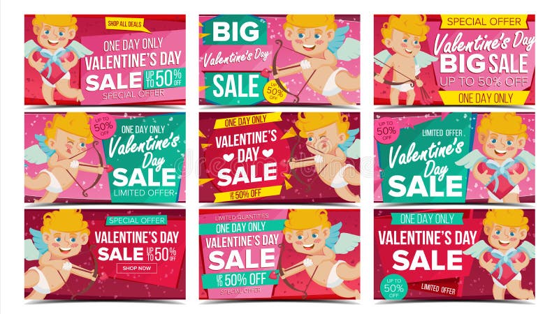 Valentine s Day Sale Banner Set Vector. Happy Amour. Holidays Sale Announcement. Design For February 14 Banner, Brochure royalty free illustration Valentine s Day Sale Banner Set Vector. Happy Amour. Holidays Sale Announcement. Design For February 14 Banner, Brochure royalty free illustration