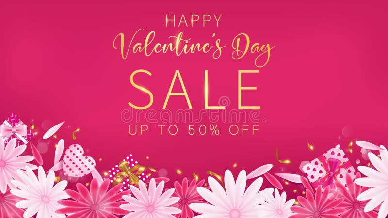 Valentine`s Day Sale red magenta banner as sweet tone color