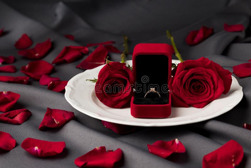 Valentine S Day Table Set Roses Engagement Ring Plate. High Quality Photo  Stock Photo - Image of 14th, celebration: 231801066