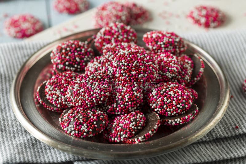 Valentine`s Red and White Chocolate NonPareils Stock Photo Image of
