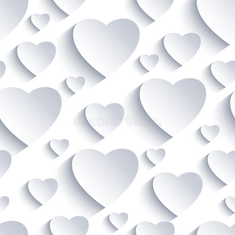 Valentine seamless background with white-grey 3d hearts