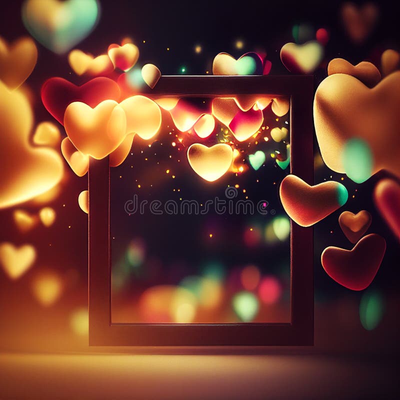 Valentine&x27;s Day card with shiny hearts in the frame. Lava lamp or glass styled hearts composition for romantic