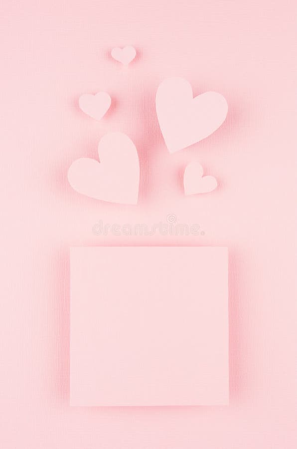 Valentines Day Background with Blank Page and Paper Hearts on Gentle Pink Color  Background. Stock Photo - Image of pink, love: 109720666