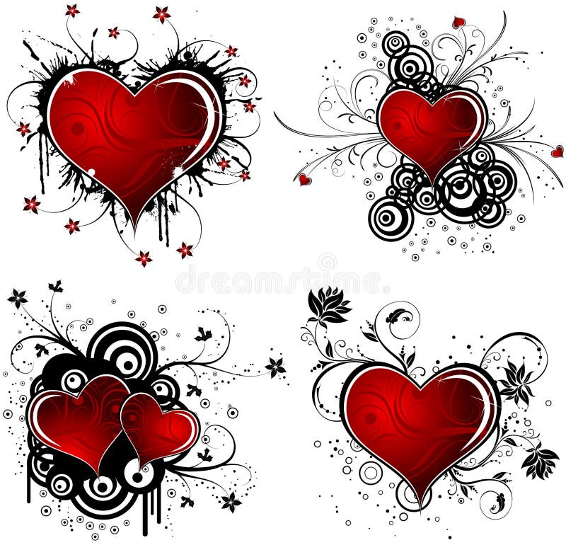 Valentýna grunge pozadí s Srdce, květina a kruh, prvek pro design, vektorové ilustrace.