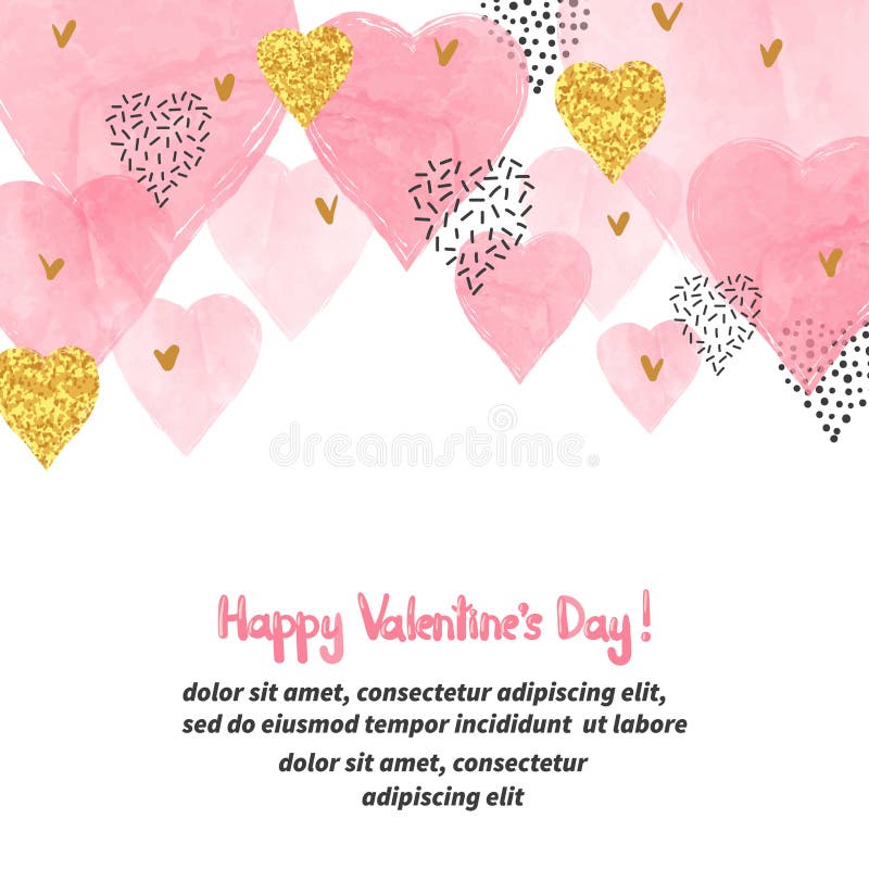 Valentines Day background with watercolor pink hearts and place for text. vector illustration Valentines Day background with watercolor pink hearts and place for text. vector illustration