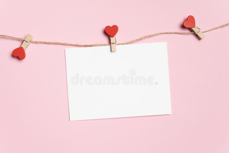 Valentines Day Blank Greeting Card Mockup with Heart Peg or Clothespin ...