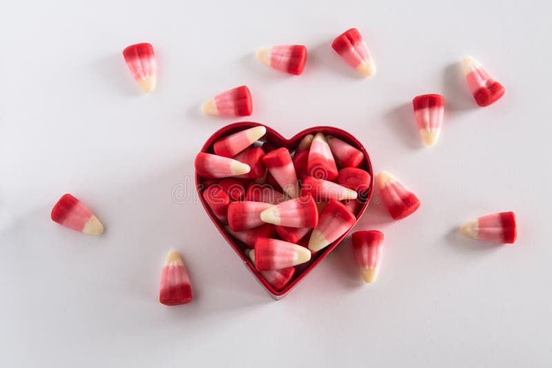 Valentines Day Candy Corn Sweets in Heart Shape Stock Photo - Image of