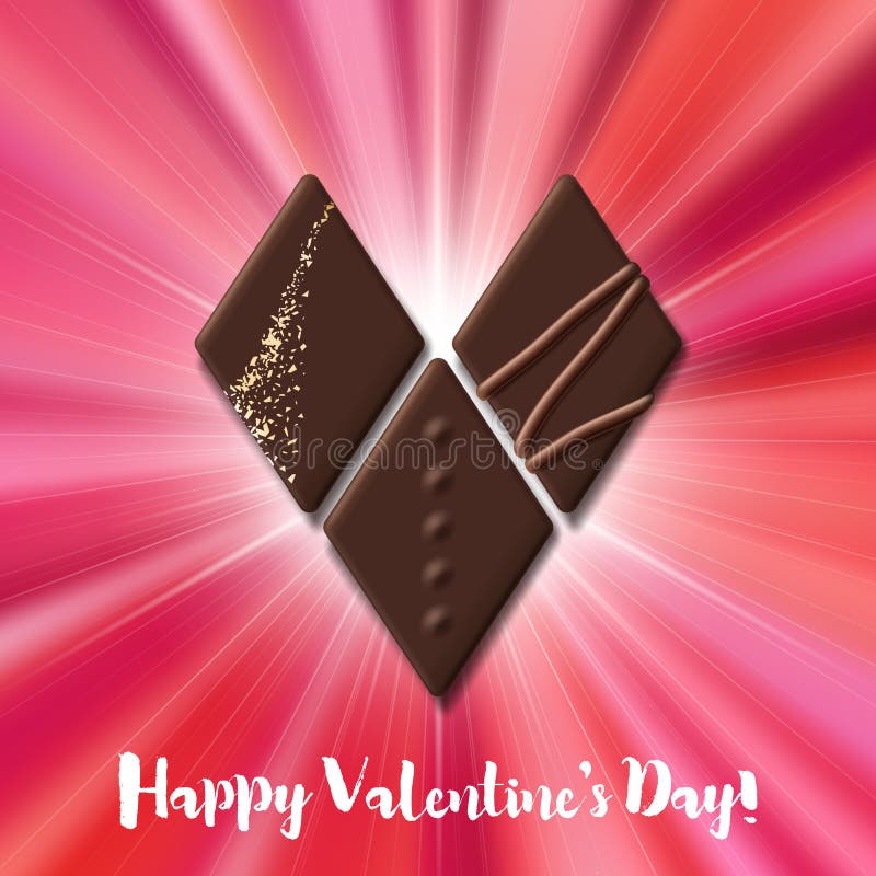 Valentines Day card with chocolate sweet candy heart