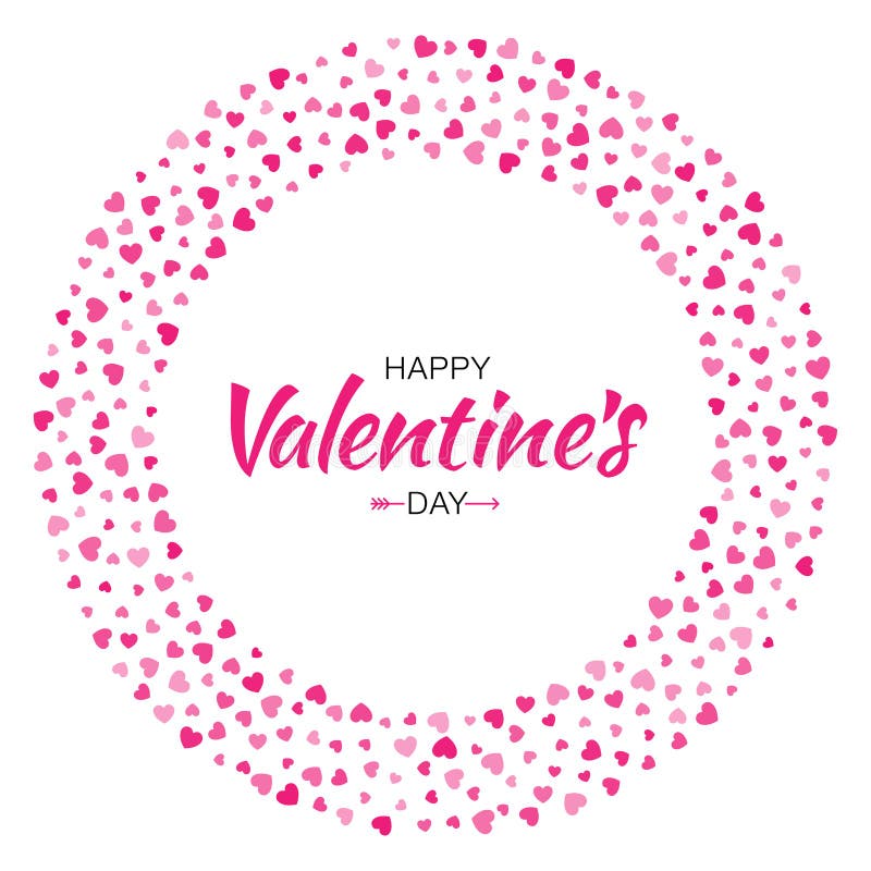 Valentines Day card design. Love circle frame from pattern gentle pink hearts isolated on white background.