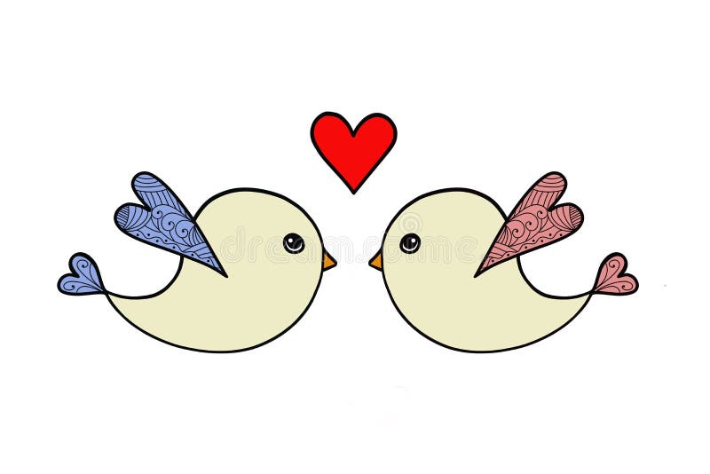 Love Birds. Valentines Day Card with Two Birds and Heart Stock
