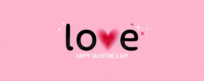 Valentines day greeting card or banner with the word love replacing the letter v with a red heart on a grainy pink background vector illustration