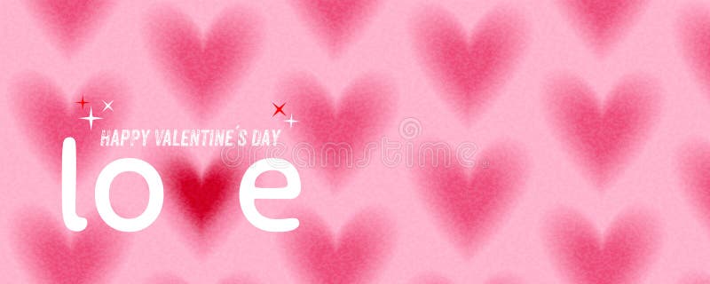 Valentines day greeting card or banner with the word love replacing the letter v with a red heart on a pattern of hearts in pink stock illustration
