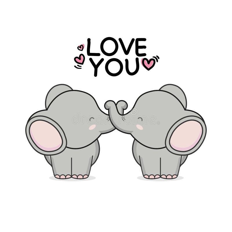 Valentines Day Greeting Card. Cute Couple Elephant Hand Drawn Cartoon.  Stock Illustration - Illustration of celebration, design: 171089898