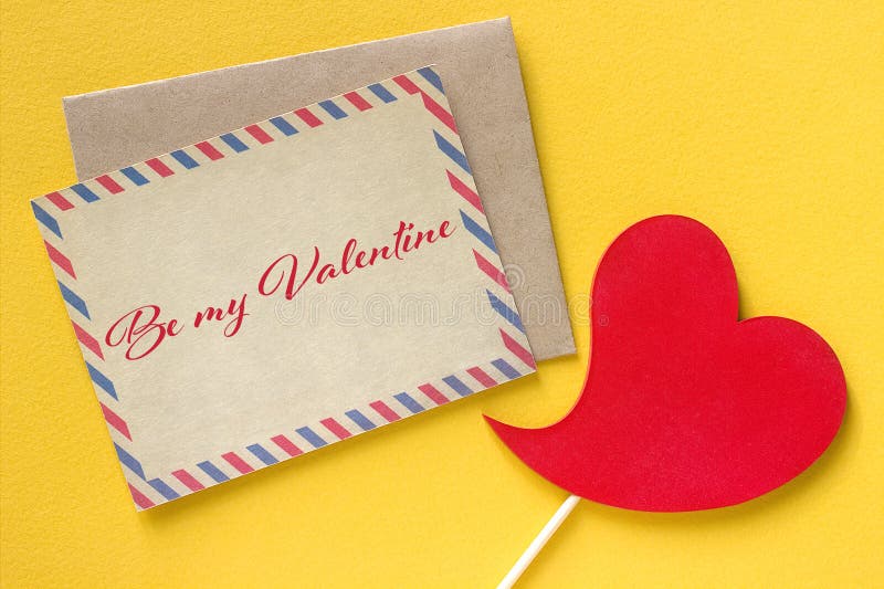 Valentines day greeting card red heart yellow background. stock photography Valentines day greeting card red heart yellow background. stock photography