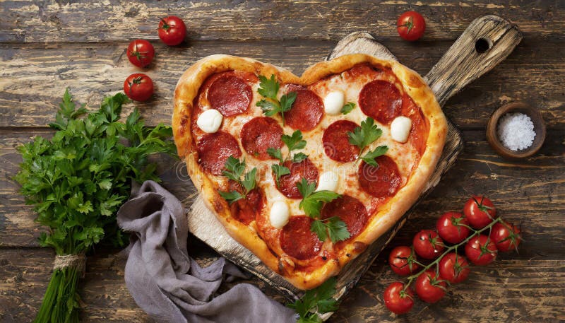 Valentines Day Heart Shaped Pizza with Pepperoni Stock Illustration ...
