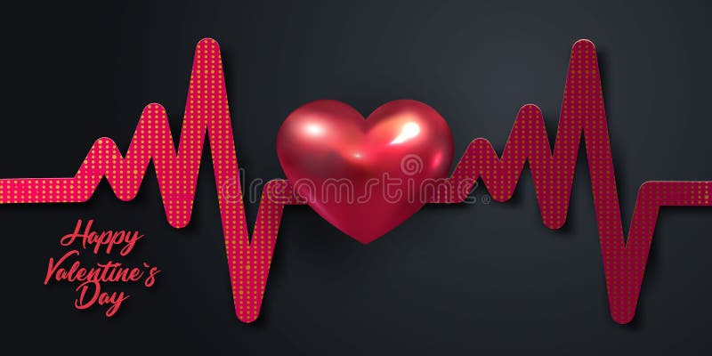 Valentines Day Holiday Background with 3d Metal Red Heart and Imitation of  Heart Rate on Black Background. Stock Vector - Illustration of greeting,  rate: 137109884