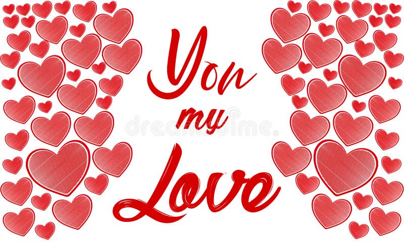 Valentines day illustration. Happy Valentine card with greetings. Lettering logo, calligraphy inscription with many hearts. Templa stock illustration Valentines day illustration. Happy Valentine card with greetings. Lettering logo, calligraphy inscription with many hearts. Templa stock illustration