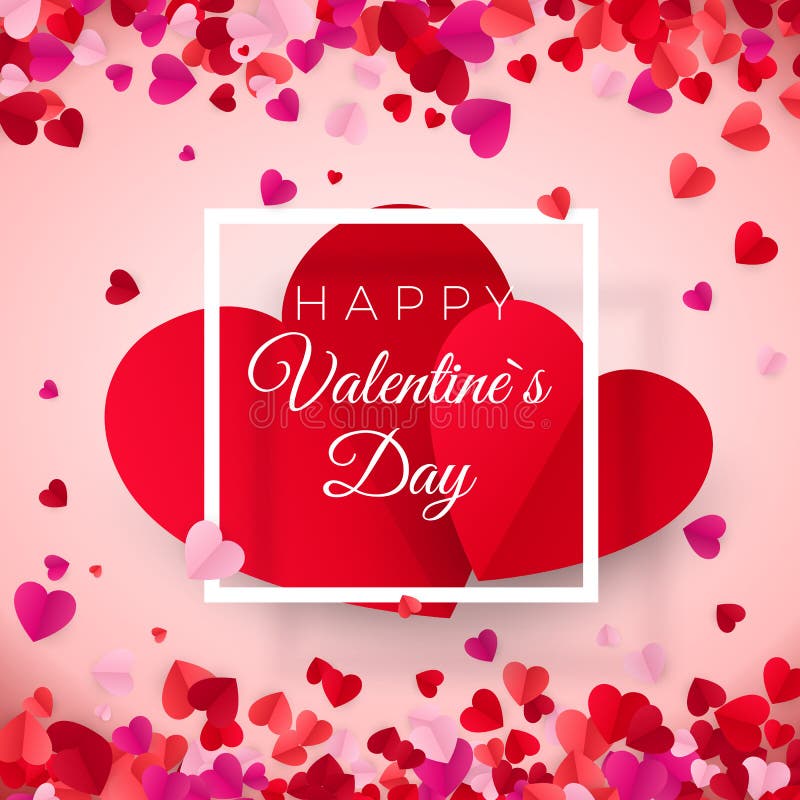 Valentines day postcard. Two big hearts in white frame with text. Happy Valentines day. February 14 holiday. Vector illustration stock illustration Valentines day postcard. Two big hearts in white frame with text. Happy Valentines day. February 14 holiday. Vector illustration stock illustration