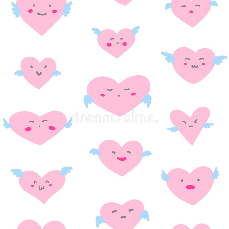 Valentines day seamless pattern with emoji faces hearts stock illustration Valentines day seamless pattern with emoji faces hearts stock illustration