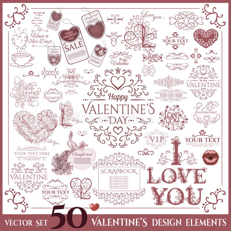 Valentines Day set. Calligraphic design elements royalty free illustration Valentines Day set. Calligraphic design elements royalty free illustration