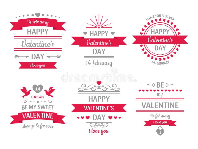 Valentines day sign. Vintage valentine card, retro love couple hearts labels and love wishes heart frame vector