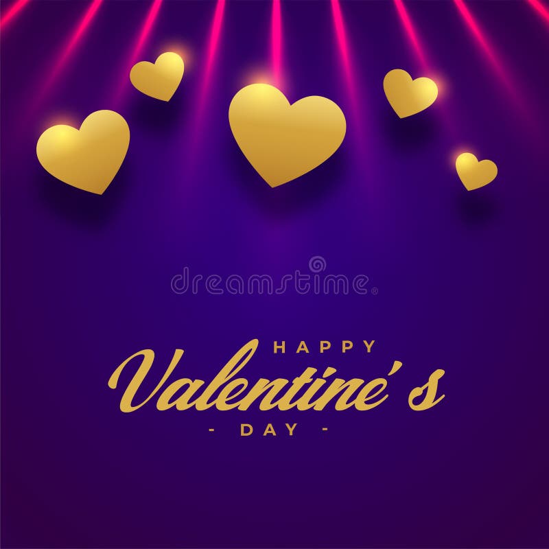 Valentines Day Special Card with Golden Hearts and Light Effect Stock