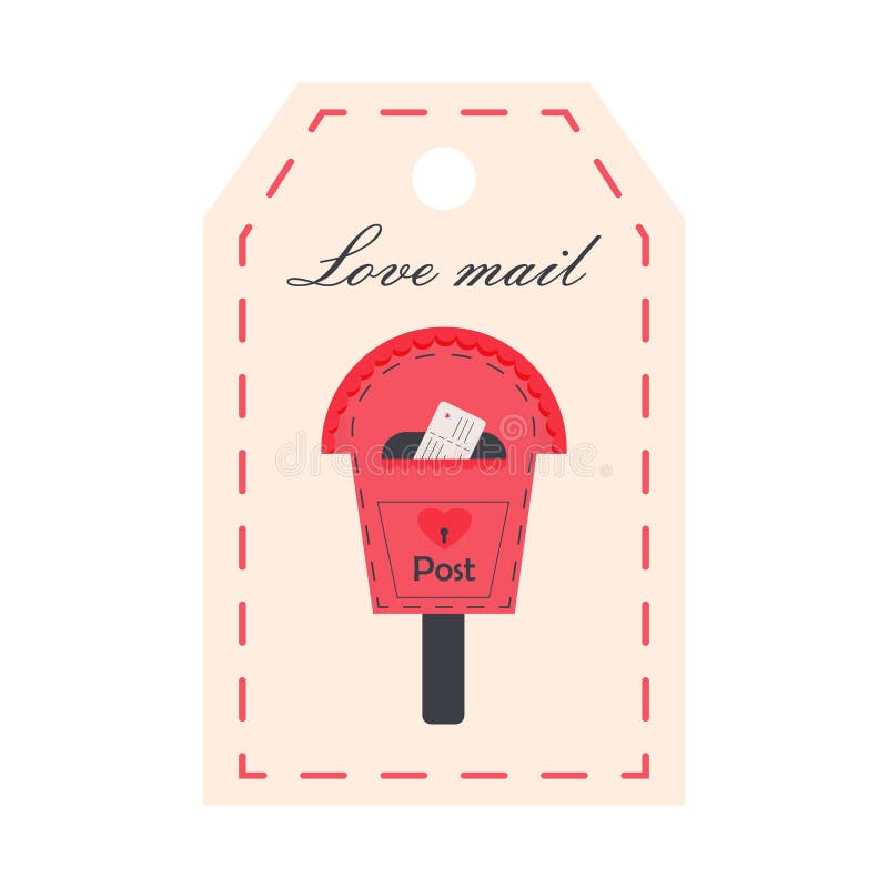 Valentines Day tag with mailbox. Love mail lettering. royalty free illustration