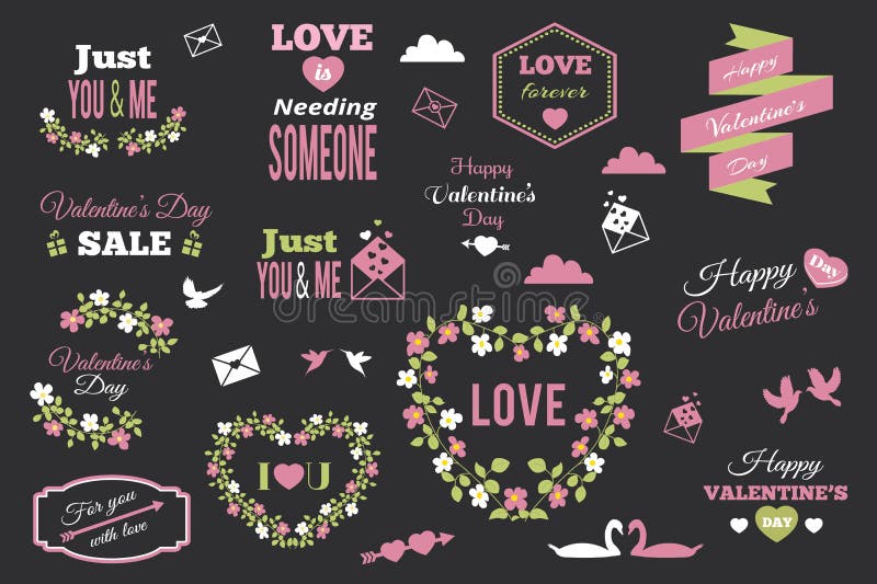 Valentines Day typography and vector elements. Happy Valentines day typography set. Vector text design. royalty free illustration