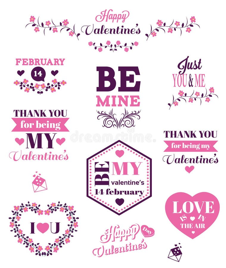Valentines Day typography and vector elements. Happy Valentines day typography set. Vector text design. royalty free illustration