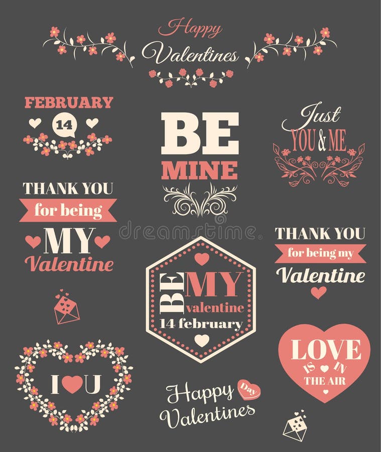 Valentines Day typography and vector elements. Happy Valentines day typography set. Vector text design. stock illustration